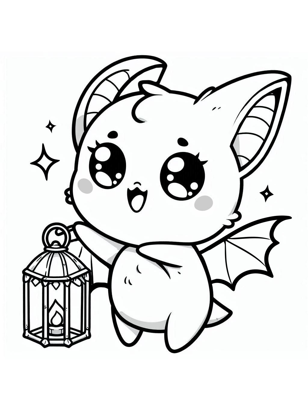 halloween coloring pages with bats, Bat with a Lantern on Halloween Night
